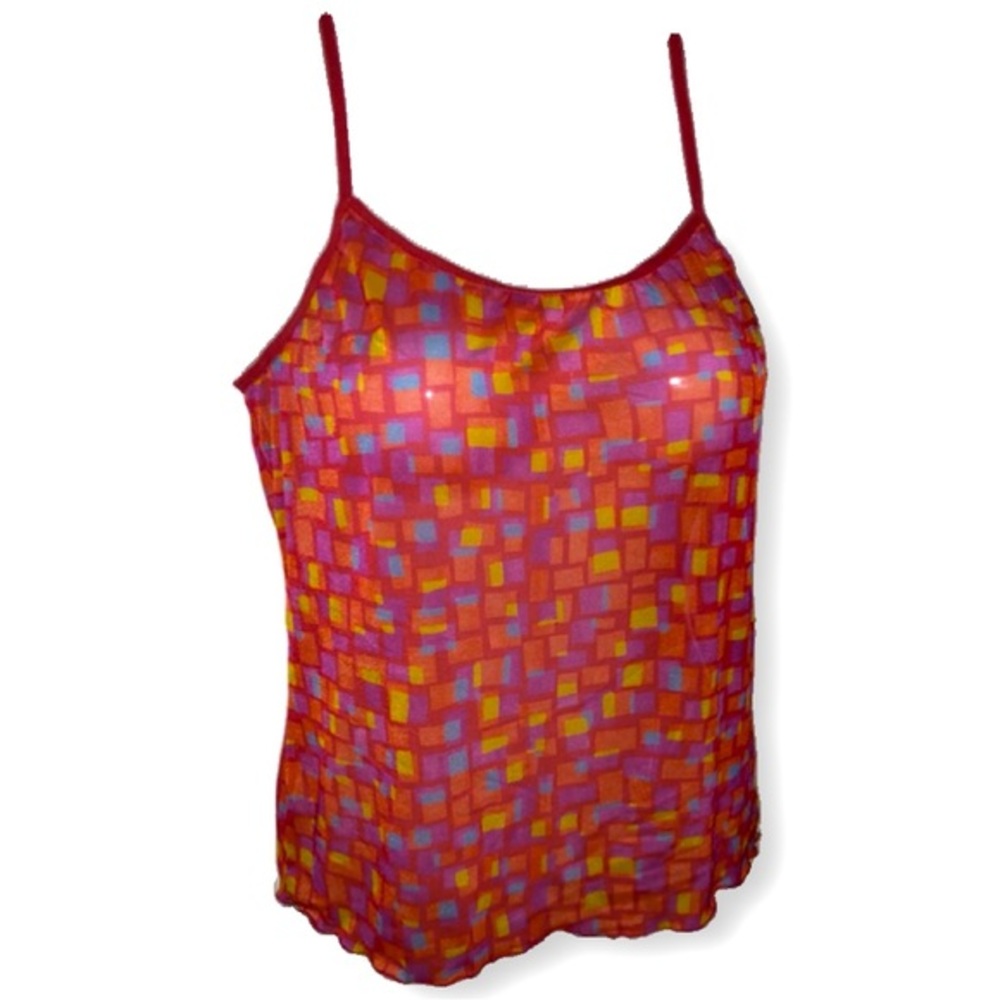 Urban Outfitters Retro Geometric Abstract Lettuce Hem Mesh Cami top